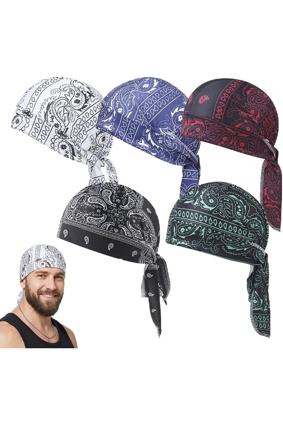 Paisley Cooling Headscarf Cap Set,Stretchy Polyester Bandana for Motorcycle Helmet Liner & Athletic Sweat Wicking