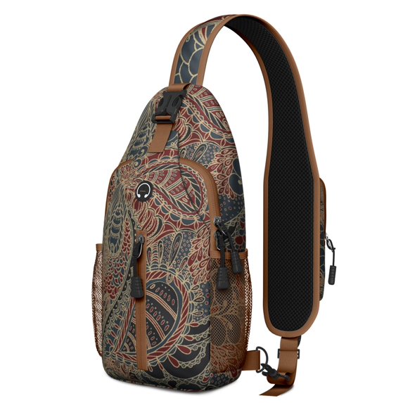 Paisley Crossbody Sling Backpack for Men - Womens Fashion Sling Bag with Adjustable Shoulder Straps for Travel Hiking Chest Bag Daypack Anti-theft Purse