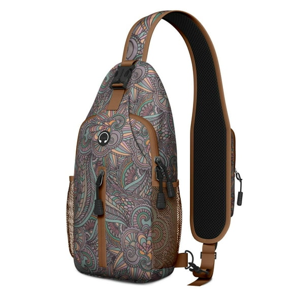 Paisley Crossbody Sling Backpack for Men - Womens Fashion Sling Bag with Adjustable Shoulder Straps for Travel Hiking Chest Bag Daypack Anti-theft Purse