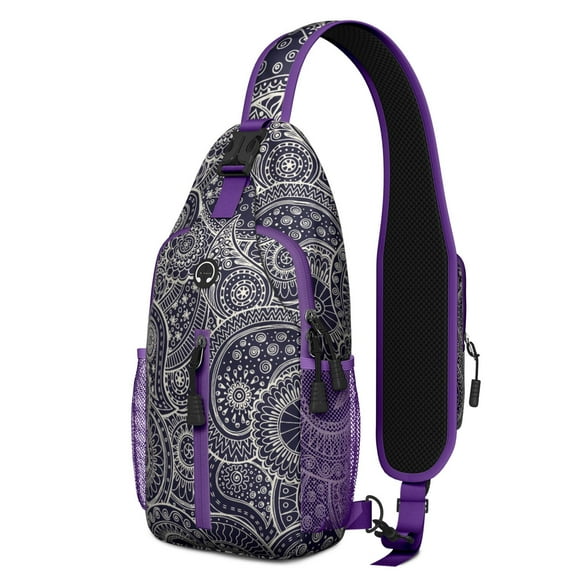 Paisley Crossbody Sling Backpack for Men - Womens Fashion Sling Bag with Adjustable Shoulder Straps for Travel Hiking Chest Bag Daypack Anti-theft Purse