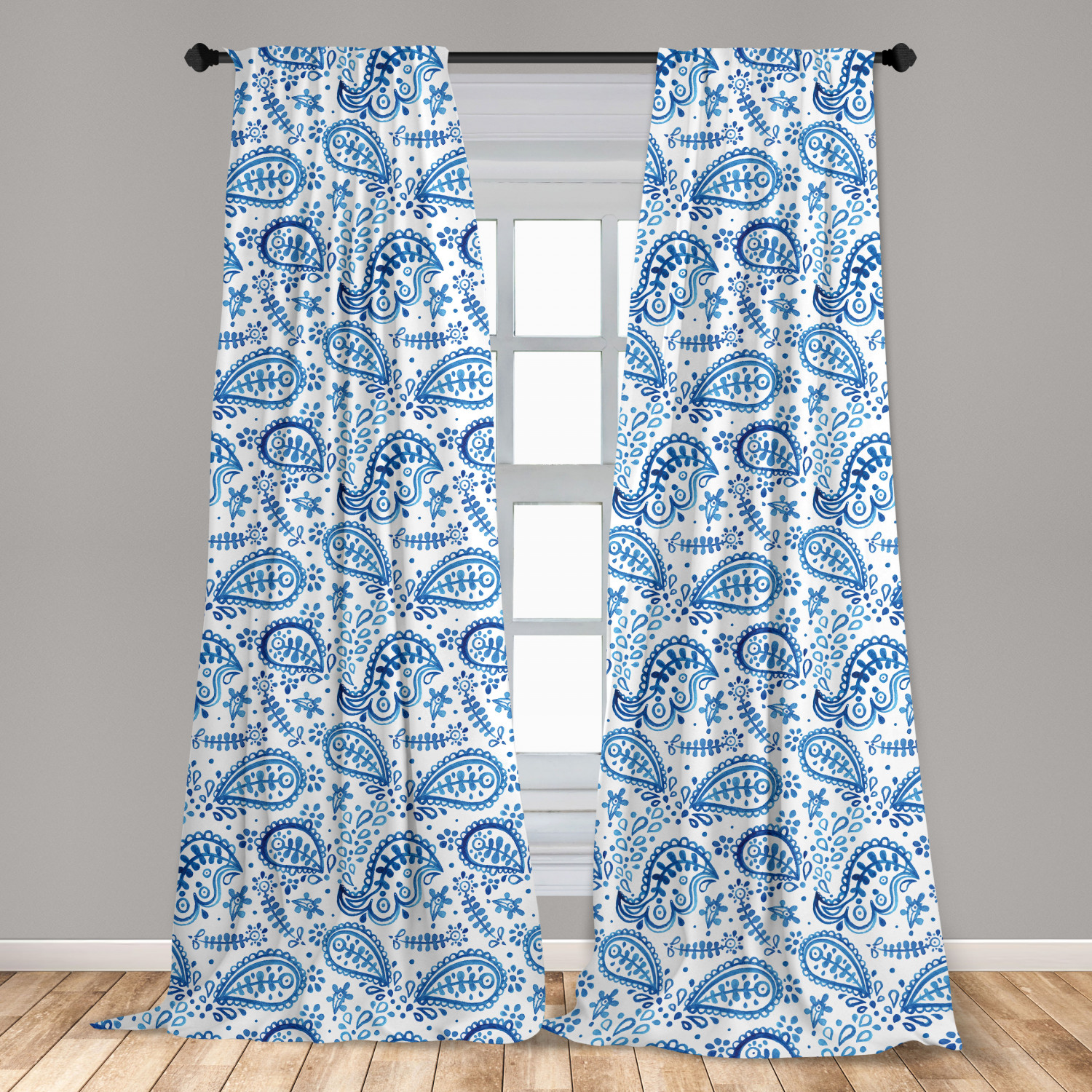 Paisley Curtains 2 Panels Set, Mediterrian Themed Design with Water