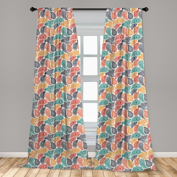Paisley Curtains 2 Panels Set, Repetitive Oriental Themed Pattern with Ornamental Flourish Illustration, Window Drapes for Living Room Bedroom, 56"W X 84"L, Multicolor, by Ambesonne