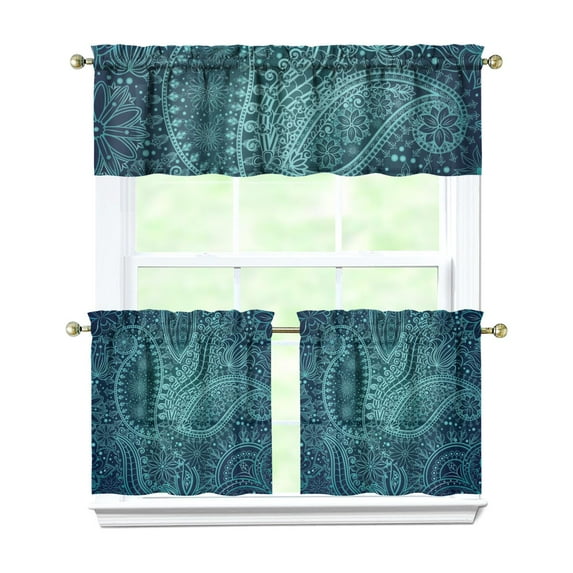 Paisley Curtains 24 Inch Short - 3 Panel Set, Vintage Bohemian Ethnic Floral Pattern, Colorful Retro Chic Design, Artistic Rod Pocket Window Curtain for Living Room, Bedroom, Easy Wash