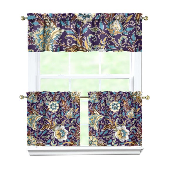 Paisley Curtains 24 Inch Short - 3 Panel Set, Vintage Bohemian Ethnic Floral Pattern, Colorful Retro Chic Design, Artistic Rod Pocket Window Curtain for Living Room, Bedroom, Easy Wash