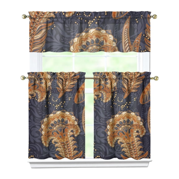 Paisley Curtains 36 Inch Short - 3 Panel Set, Vintage Bohemian Ethnic Floral Pattern, Colorful Retro Chic Design, Artistic Rod Pocket Window Curtain for Living Room, Bedroom, Easy Wash