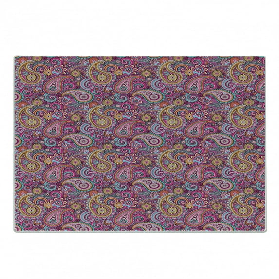 Paisley Cutting Board, Classic Style Motifs with Flowers Like Sun Leafs and Ornamental Shapes, Decorative Tempered Glass Cutting and Serving Board, Small Size, Multicolor, by Ambesonne
