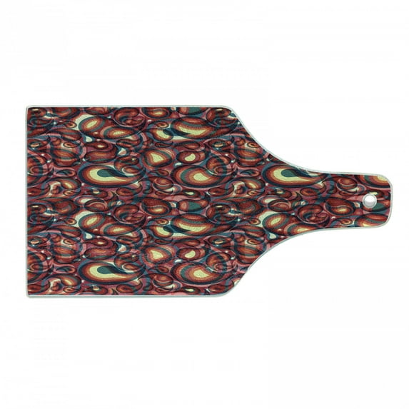 Paisley Cutting Board, Modern Paisley Pattern with in a Funky Inspired Graphic Design Print, Decorative Tempered Glass Cutting and Serving Board, Wine Bottle Shape, Multicolor, by Ambesonne