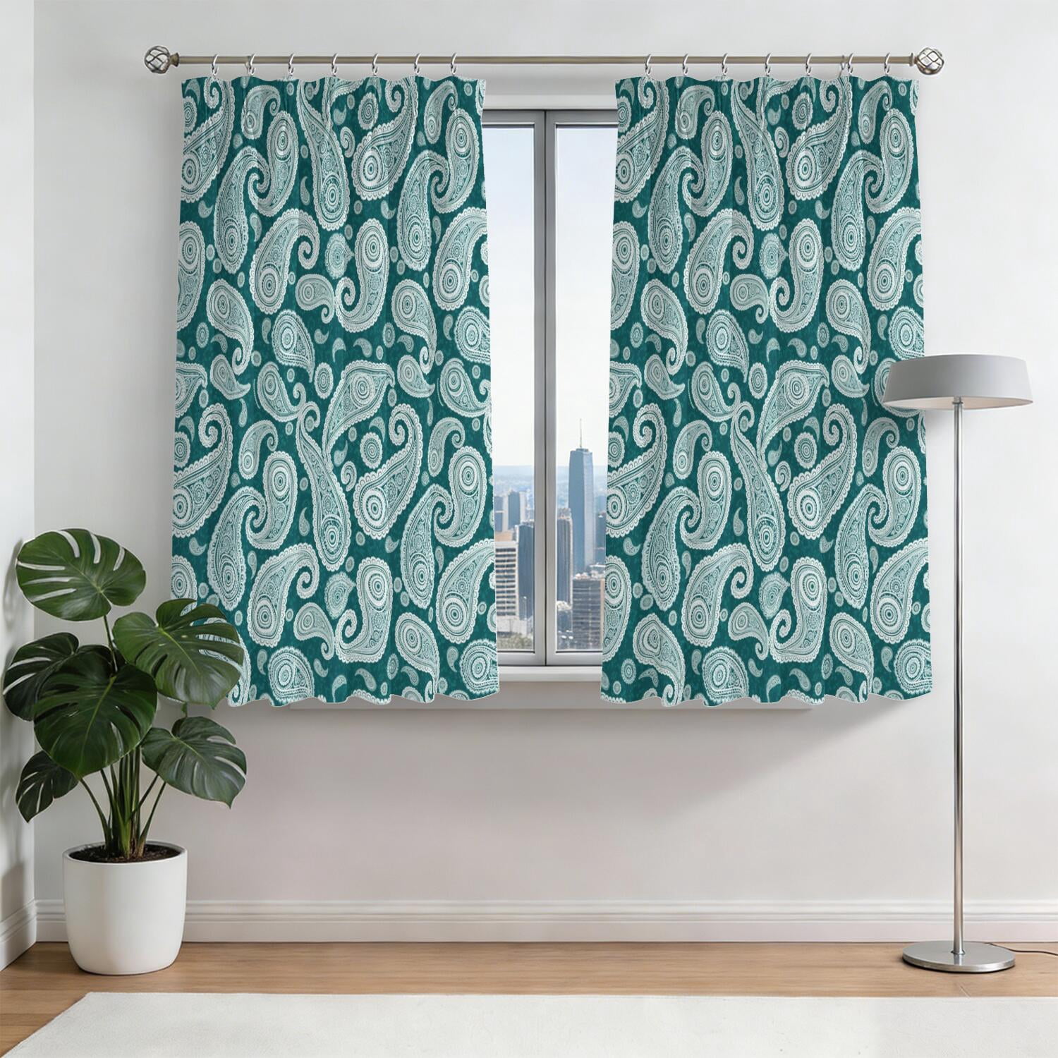Paisley and Damask Green Pattern Pinch Pleated Blackout Curtains ...