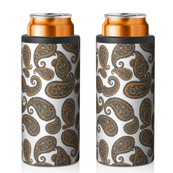 Paisley and Damask White Pattern 12oz Can Cooler 1 Pack, Vacuum Insulated Vacuum Insulated Drink Keeper Pc Lid Gifts Ideas for Holiday Birthday Thanksgiving Halloween Gifts