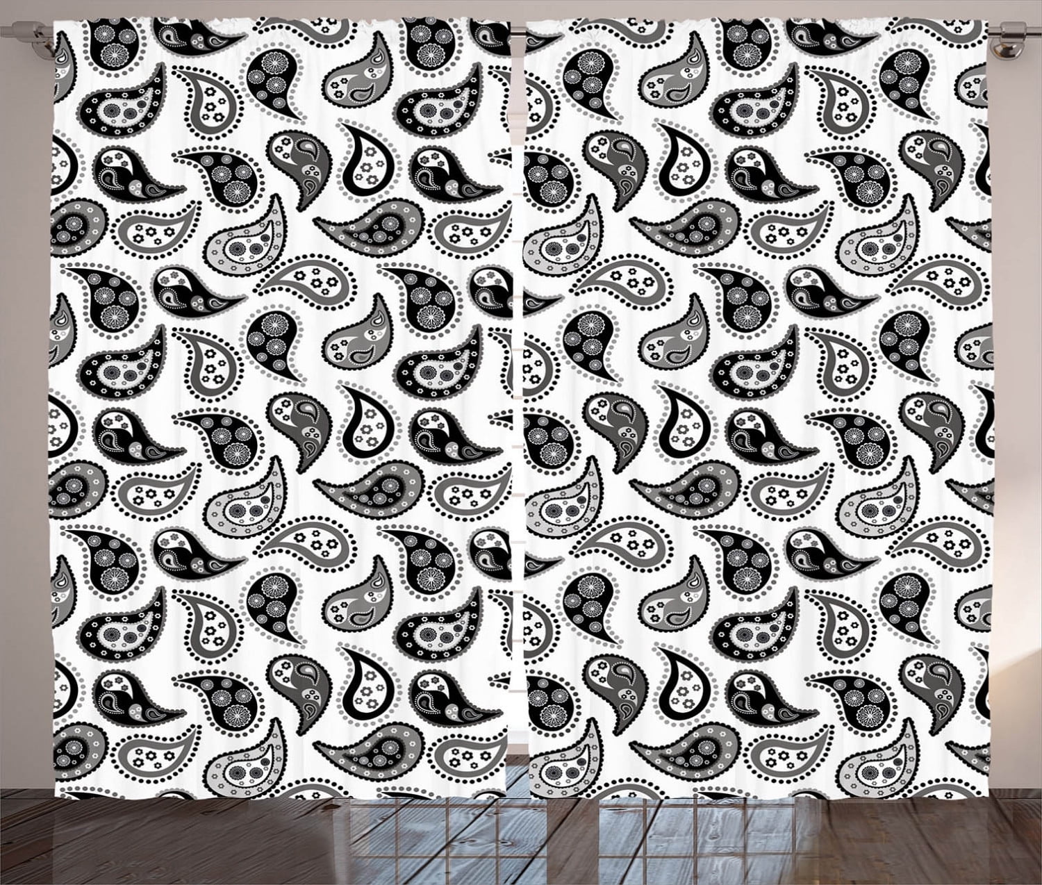 Ambesonne Paisley Curtains 2 Panel Set, Different Flowers Forms, 108" x ...