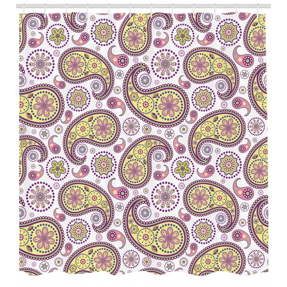 Paisley Decor Shower Curtain Set, Ornate Detailed Paisley Motif Ethnic Authentic Oriental Print With Vivid Colors Design, Bathroom Accessories, 69W X 70L Inches, By Ambesonne