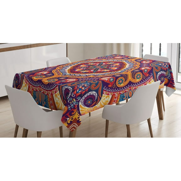 Paisley Decor Tablecloth, Arabic Ornamental Rug Pattern Inspired Design with Flowers and Leaves , Rectangular Table Cover for Dining Room Kitchen, 60 X 84 Inches, Multi Colored, by Ambesonne