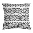 thumbnail image 1 of Paisley Decor Throw Pillow Cushion Cover, Winter themed Design and Lace Like Ornaments with Flowers and Snowflakes, Decorative Square Accent Pillow Case, 16 X 16 Inches, Black and White, by Ambesonne, 1 of 2