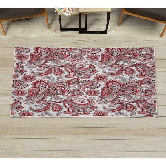 Paisley Decorative Rug, Blue and Purple Flowers Leaves Floral Pattern Bohemian Style Country Print, Quality Carpet for Bedroom Dorm and Living Room, 6 Sizes, Burgundy White, by Ambesonne