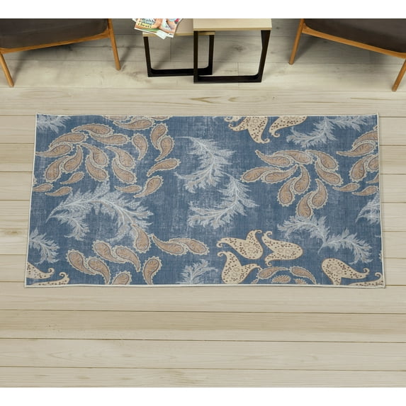 Paisley Decorative Rug, Traditional Floral Like Pattern Curvy Design Oriental Flower Pointy Leaves, Quality Carpet for Bedroom Dorm and Living Room, 6 Sizes, Blue Grey, by Ambesonne