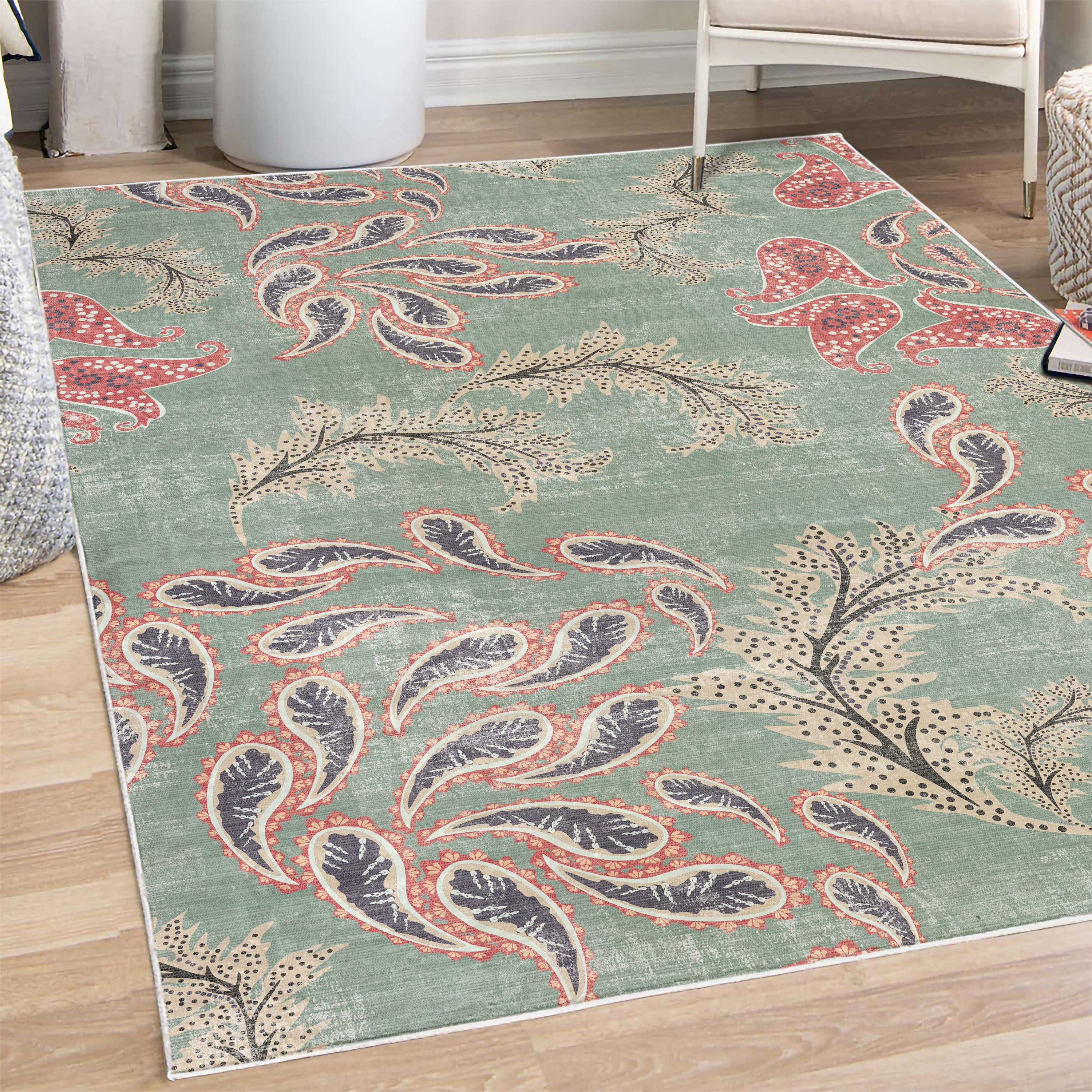Paisley Decorative Rug, Traditional Floral Like Pattern Curvy Design ...