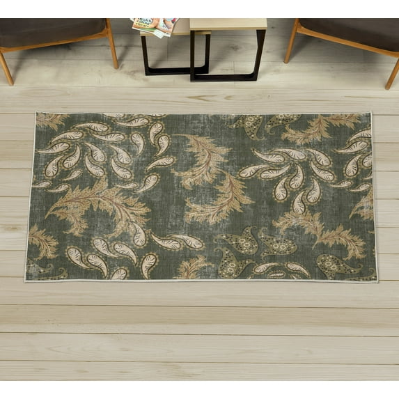Paisley Decorative Rug, Traditional Floral Like Pattern Curvy Design Oriental Flower Pointy Leaves, Quality Carpet for Bedroom Dorm and Living Room, 6 Sizes, Reseda Green, by Ambesonne