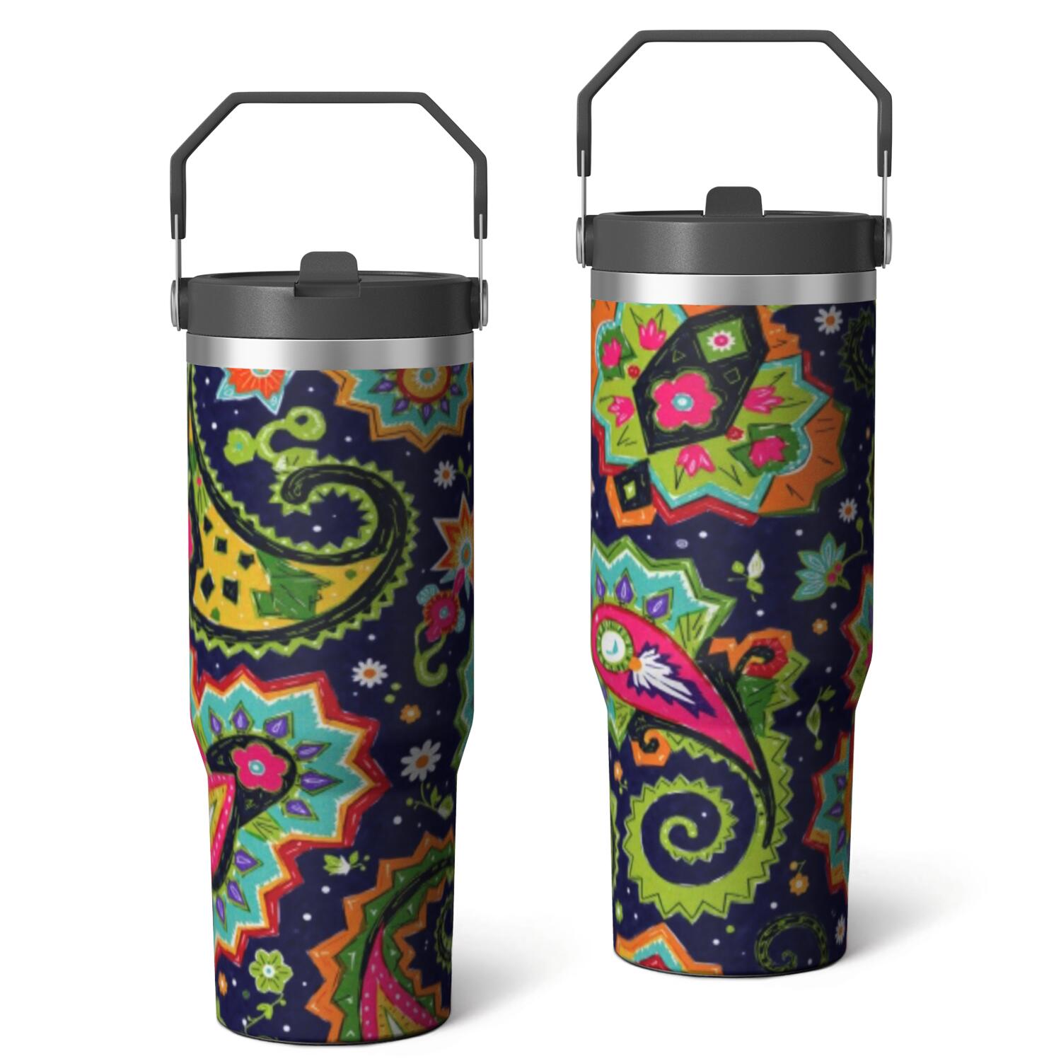 30 oz Insulated Black Tumbler Paisley