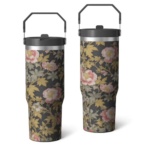 Paisley Design 30 Oz Tumbler with Flip Straw Insulated Water Bottle with Handle Coffee Travel Mug for Drinking Coffee Water Wine Ideal Gift for Women Daughter Mom