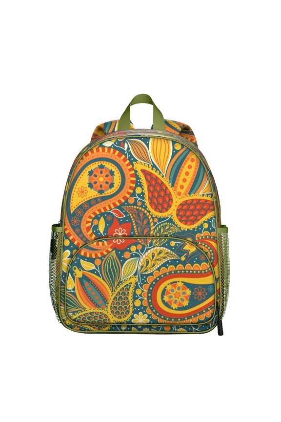 Paisley Design Boho School Backpack - Waterproof Ergonomic Student Daypack with Double Zipper