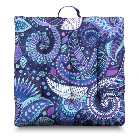 Paisley Design Floor Cushion – 22x22 Inch Square Meditation Pillow, Dutch Velvet, Vintage Boho Print for Yoga, Lounge & Fireplace Seating (Elegant)