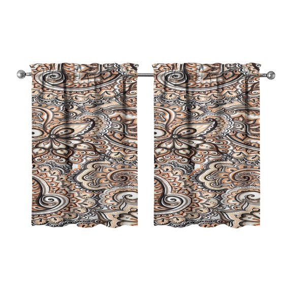 Paisley Design Kitchen Curtains - Vintage Tier Cafe Curtains for Bathroom Living RV Rod Pocket Window Drapes 36 Inch 2 Panels Set 28"x36" Window Treatment Tiers
