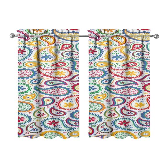 Paisley Design Kitchen Curtains - Vintage Tier Cafe Curtains for Bathroom Living RV Rod Pocket Window Drapes 36 Inch 2 Panels Set 28"x36" Window Treatment Tiers
