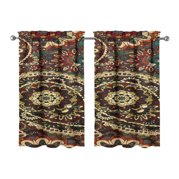 Paisley Design Kitchen Curtains - Vintage Tier Cafe Curtains for Bathroom Living RV Rod Pocket Window Drapes 36 Inch 2 Panels Set 28"x36" Window Treatment Tiers