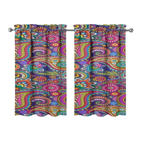Paisley Design Kitchen Curtains - Vintage Tier Cafe Curtains for Bathroom Living RV Rod Pocket Window Drapes 36 Inch 2 Panels Set 28"x36" Window Treatment Tiers