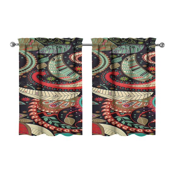 Paisley Design Kitchen Curtains - Vintage Tier Cafe Curtains for Bathroom Living RV Rod Pocket Window Drapes 36 Inch 2 Panels Set 28"x36" Window Treatment Tiers