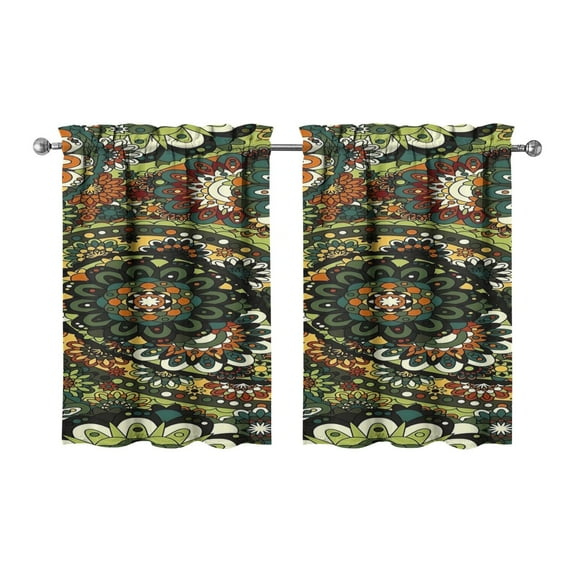 Paisley Design Kitchen Curtains - Vintage Tier Cafe Curtains for Bathroom Living RV Rod Pocket Window Drapes 36 Inch 2 Panels Set 28"x36" Window Treatment Tiers