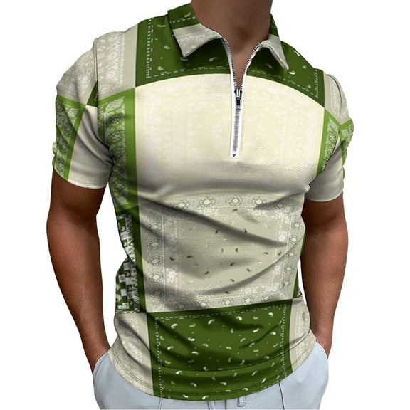 Paisley Design Men Zipper T-shirt Summer Casual Short Sleeve T-shirt Top