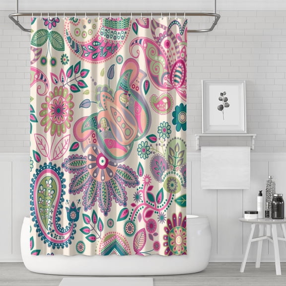 Paisley Design Shower Curtain Vintage Retro Ethnic Abstract Decorative Waterproof Bath Curtain 72x72 Inch Polyester Fabric