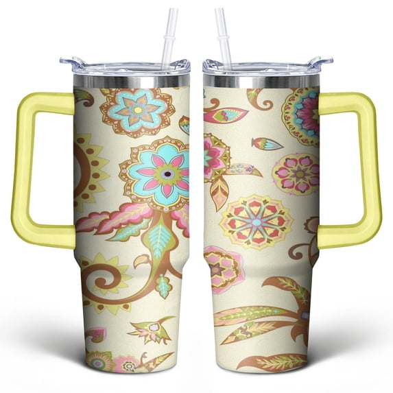 Paisley Design30 Oz Tumbler with Handle Lid and Straw, Stainless Steel Double Walled Vacuum Insulated Cup, Cute Anniversary Wedding Birthday Gifts Tumbler for Women Men Friends Outdoor Indoor