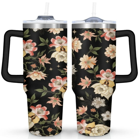 Paisley Design40 Oz Tumbler with Handle Lid and Straw, Stainless Steel Double Walled Vacuum Insulated Cup, Cute Anniversary Wedding Birthday Gifts Tumbler for Women Men Friends Outdoor Indoor