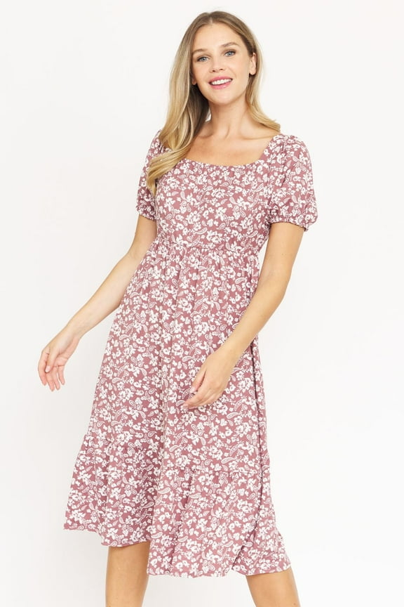 Paisley Ditsy Floral Square Neck Ruffle Hem Midi Dress | S-3X