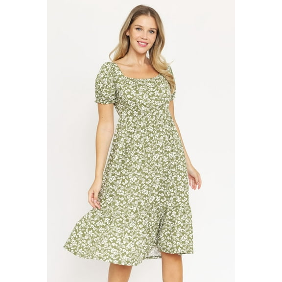 Paisley Ditsy Floral Square Neck Ruffle Hem Midi Dress | S-3X