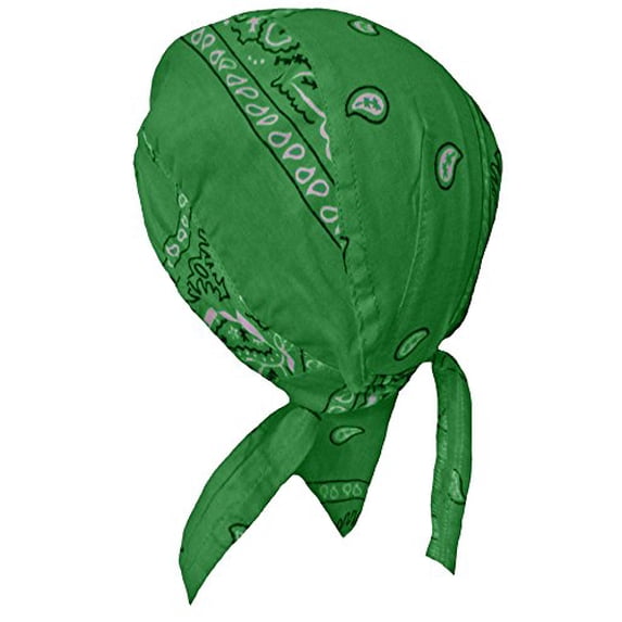 Paisley Doo Rag Du Rag Do Cotton Bandana Headwrap PICK COLOR Chemo Cap (Kelly Green Paisley Reg)