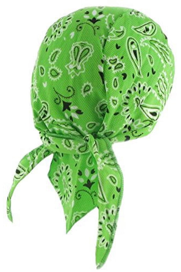 Paisley Doo Rag Du Rag Do Spandex Bandana Headwrap w SWEATBAND Chemo Cap (Bright Lime Green Paisley)