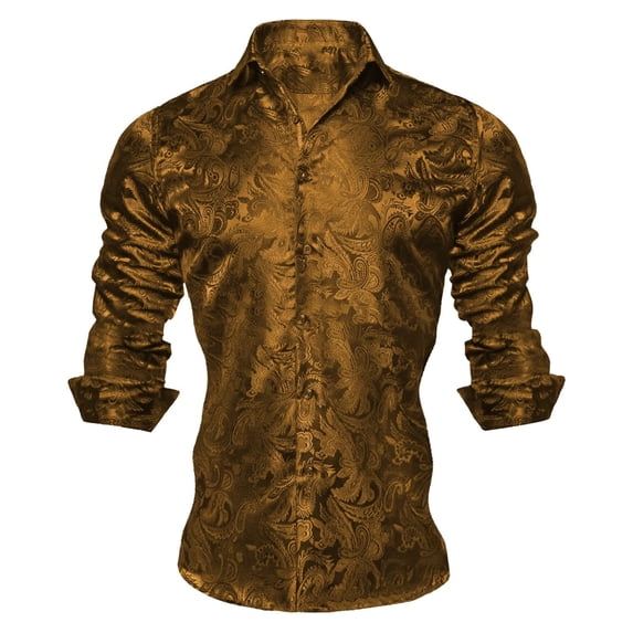 Paisley Dress Shirts Mens Long Sleeve Button Down Shirts Breathable Wedding Party Tops