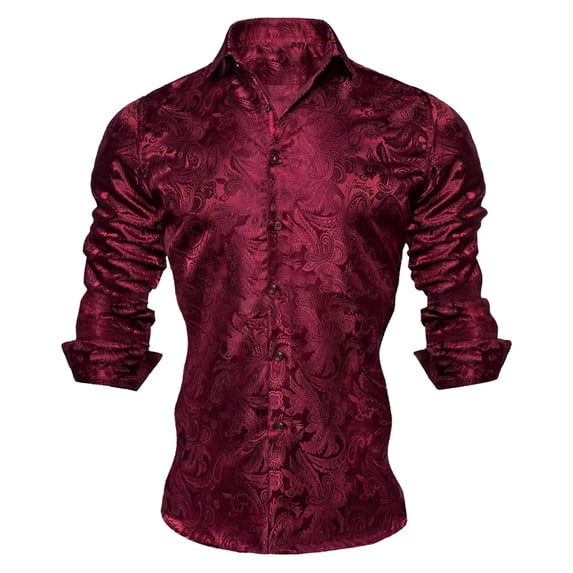 Paisley Dress Shirts Mens Long Sleeve Button Down Shirts Breathable Wedding Party Tops