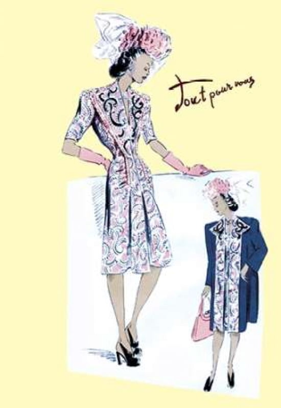 Paisley Dress with Hat Gloves and Jacket 1947 Canvas Art - Unknown (24 x 36)