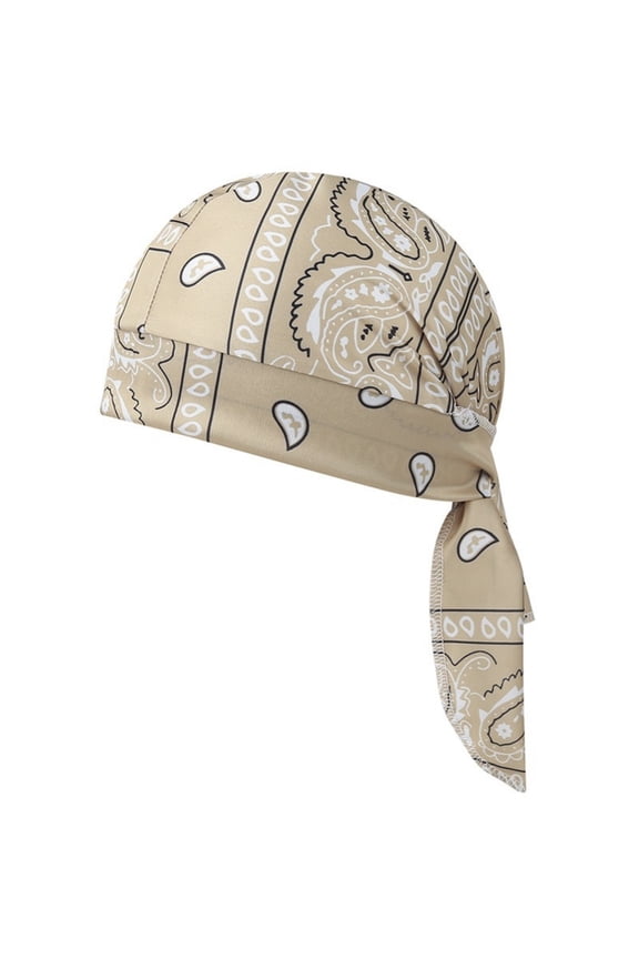 Paisley Durag Skull Cap Headwrap Biker Head Scarf Sports Bandana for Men Women Elastic Cycling Sports Cap Moisture Wicking Khaki
