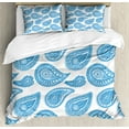 thumbnail image 1 of Paisley Duvet Cover Set, Abstract Continuous Pattern with Traditional Elemental Motif Art, Decorative 3 Piece Bedding Set with 2 Pillow Shams, Queen Size, Azure Blue and White, by Ambesonne, 1 of 3