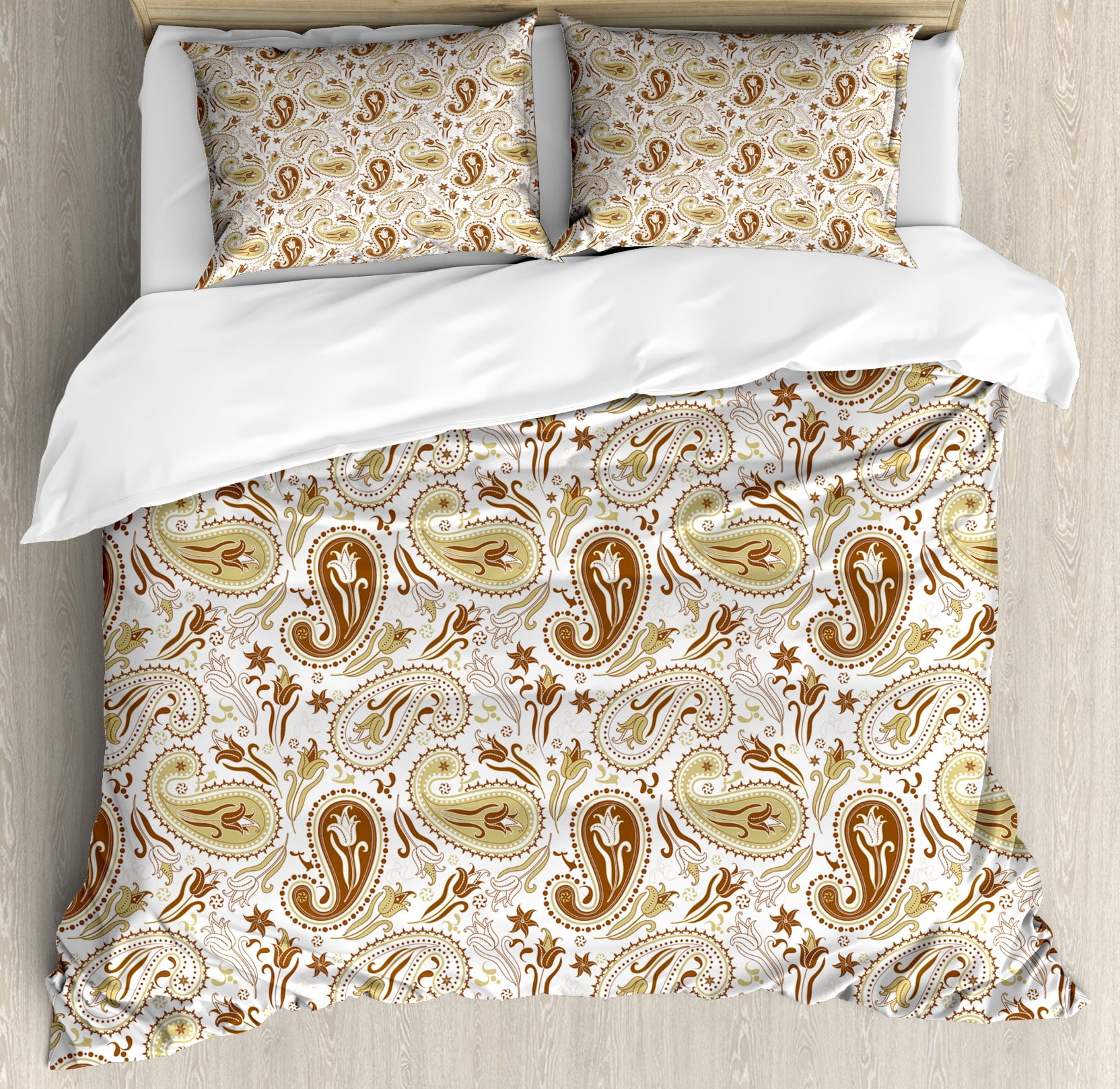 Queen White Chocolate Umber Paisley Duvet Cover Set