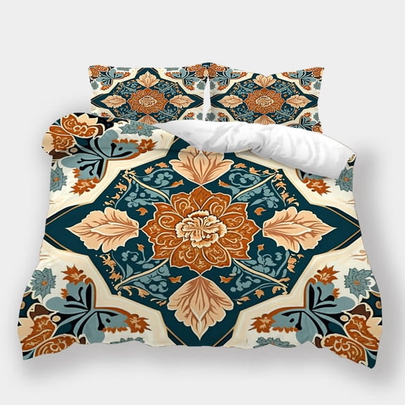 Paisley Duvet Cover Set Luxury Bedding Covers Children Woman Bedclothes Red Flower Bedspread Pillowcase Retro Bedroom Decor，California King(98"x104")