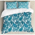 thumbnail image 1 of Paisley Duvet Cover Set, Ocean Inspired Design with Stripes and Flowers Abstract Background Image Print, Decorative 3 Piece Bedding Set with 2 Pillow Shams, Queen Size, Blue and White, by Ambesonne, 1 of 3