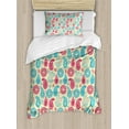 thumbnail image 1 of Paisley Duvet Cover Set, Retro Style Patterns and Flowers in Design Detailed Print, Decorative 2 Piece Bedding Set with 1 Pillow Shams, Twin Size, Turquoise Pink Cream, by Ambesonne, 1 of 3