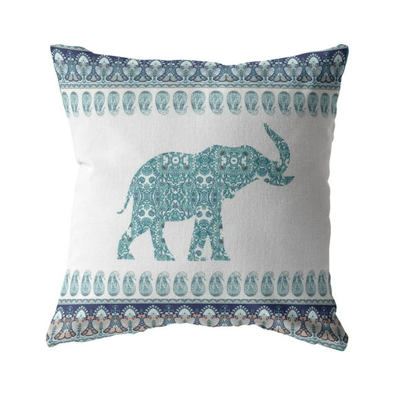 Amrita Sen Paisley Elephant Double Sided Suede Pillow, Zippered, Blue