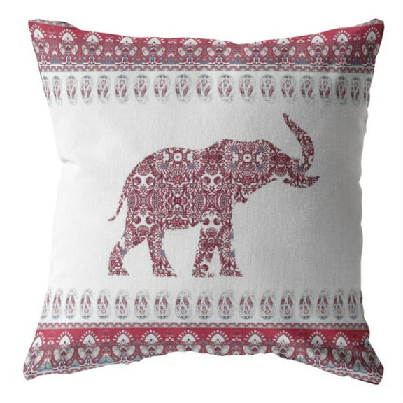 Paisley Elephant Throw Pillow with Removable Cover in Red 18x18